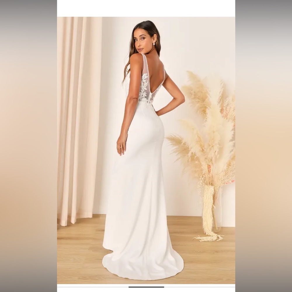 Lulus Precious Promise White Satin Embroidered Lace Mermaid Maxi Dress